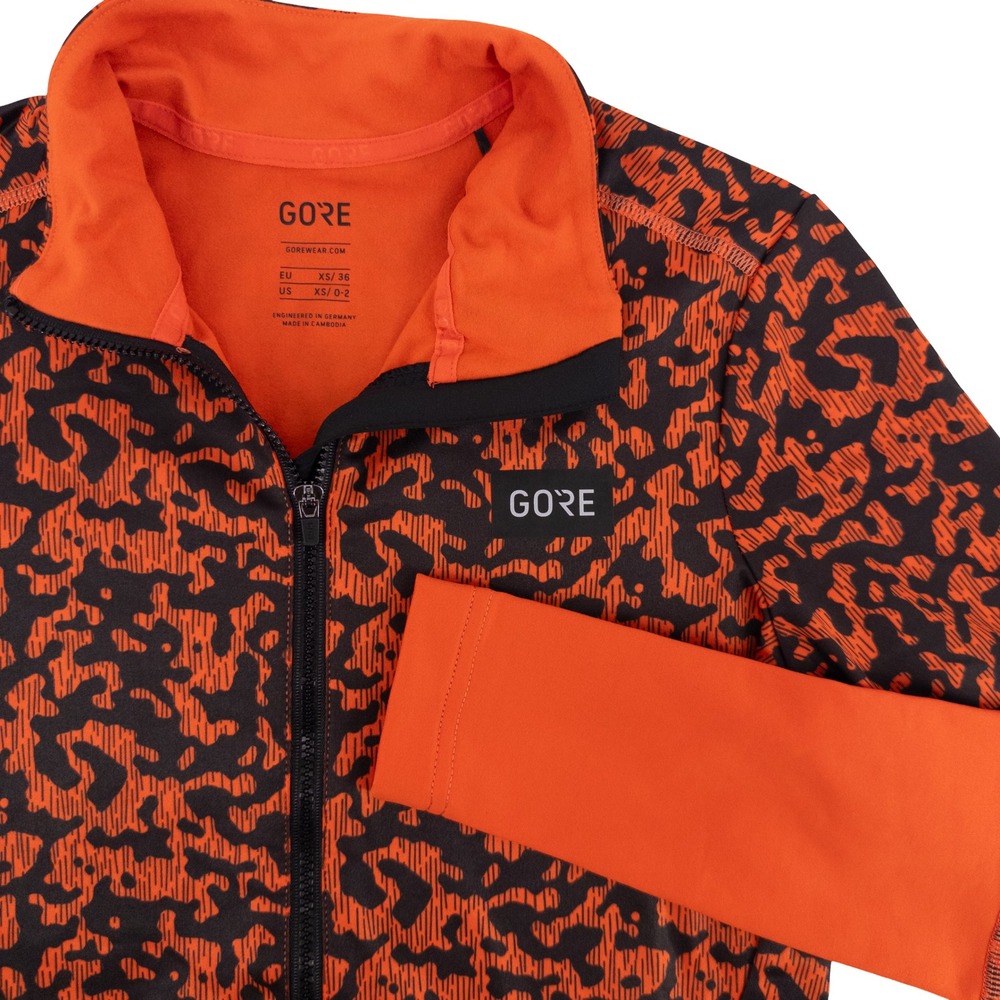 GOREWEAR Womens XS Progress Thermo Rain Jersey Orange Camo Cycling‎ Jacket Zip